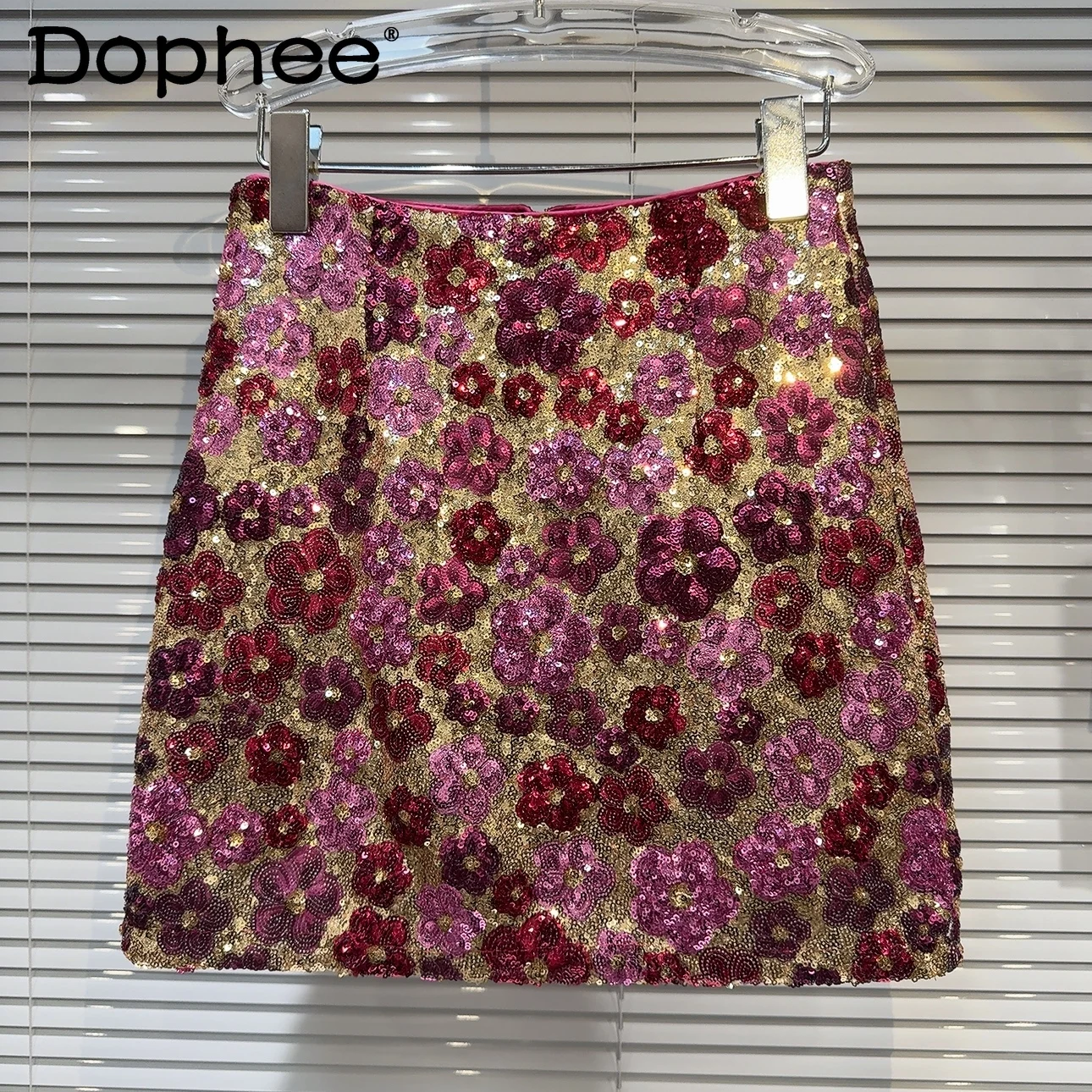 

Vintage Flower Embroidered Sequins Temperament Short Skirts 2024 Summer New Ladies High Waist Hip Skirt Korean Style Mini Skirt