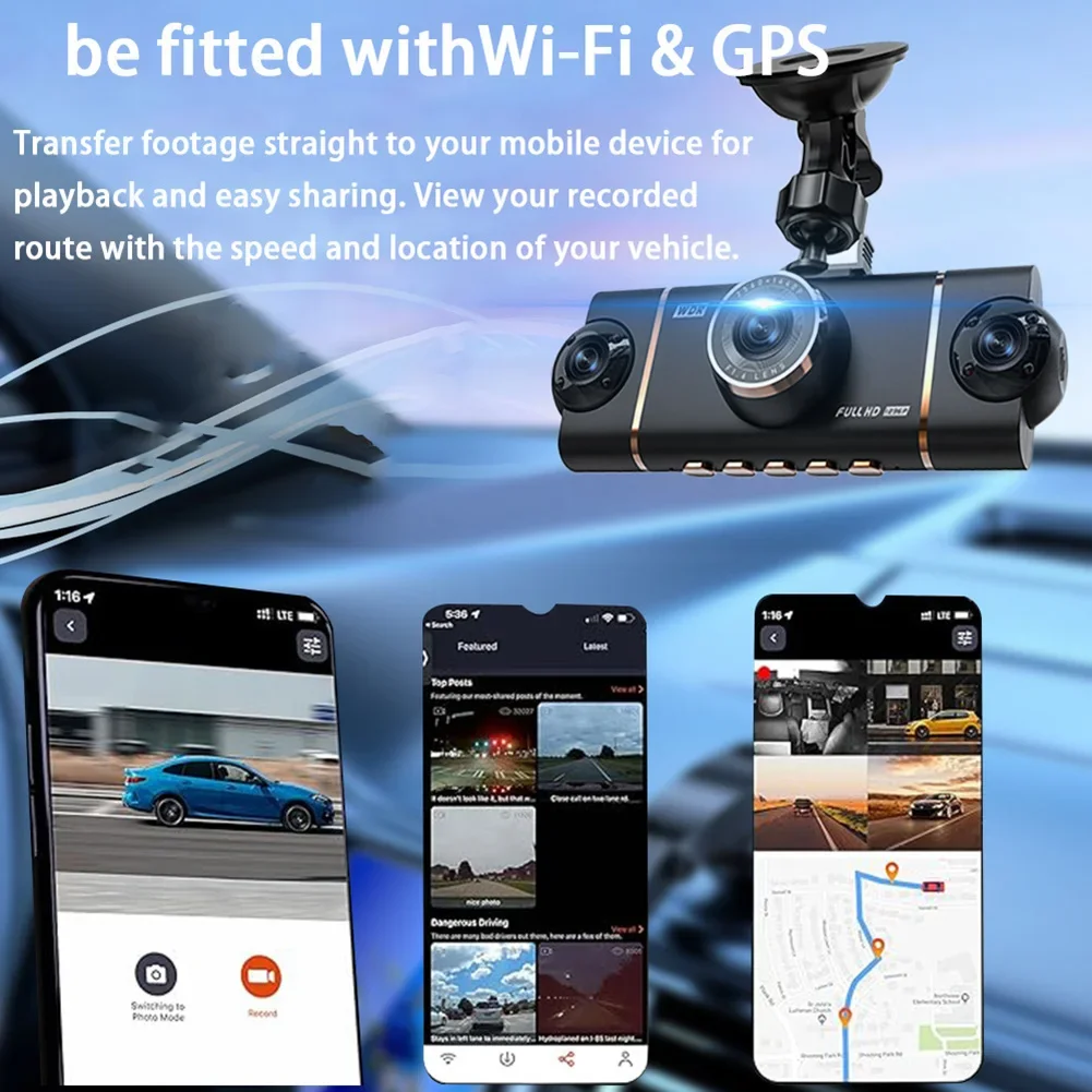 360° 4-Channel WiFi Dash Cam For Night-Vision App Control Loop Recording 2.45 Inch High-definition Dashboard Camera For Vehicle