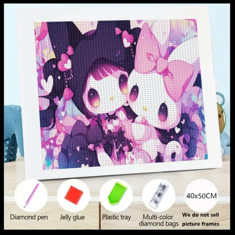 1 قطعة 5D الحفر الكامل DIY الماس طقم الطلاء ، لطيف Kawaii Kuromi بلدي ميلودي الكرتون أنيمي شخصية الحب قلوب تصميم كريستال حجر الراين
