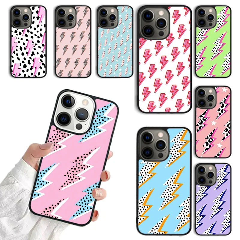 Pink Lightning Bolt Phone Case for iPhone 16 15 14 12 13 mini PLUS XS XR 11 PRO MAX Back Fundas coque Cover Shell