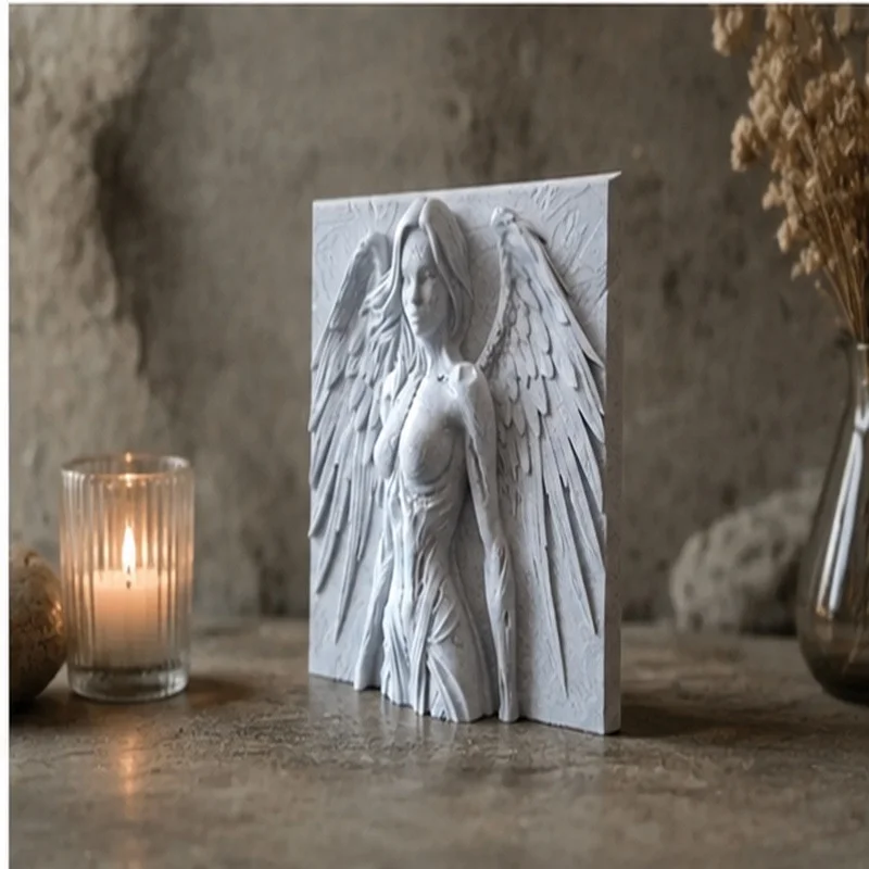 Winged Female Bust Relief Texture Angel Style Carved Sculpture Classical Tabletop Wall Vintage Home Art Decor Ornament Gift - view 2