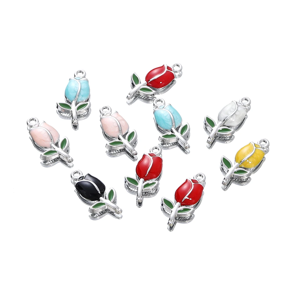 10pcs/lot 11*22mm 7 Colors Zinc Alloy Tulip Pendant Fit Jewelry Flower Charm Jewelry Makings DIY Handmade Craft