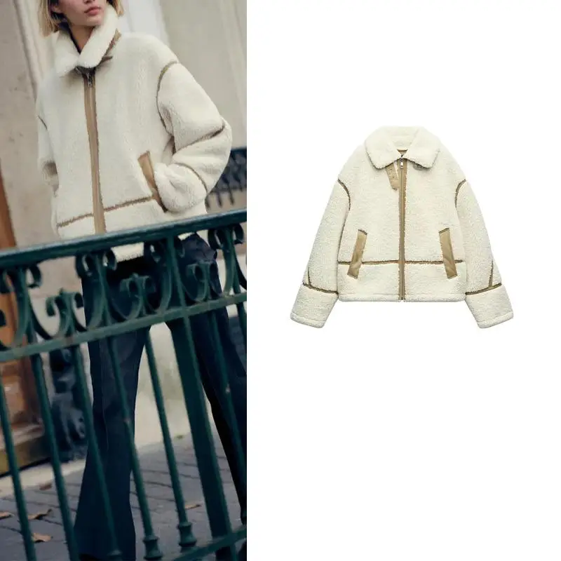 

Loose Double-Sided Fce ort Jaet Women's Korean Sle Long Sve Turn-down Collar Coat Autumn Winter New Arrival 638267