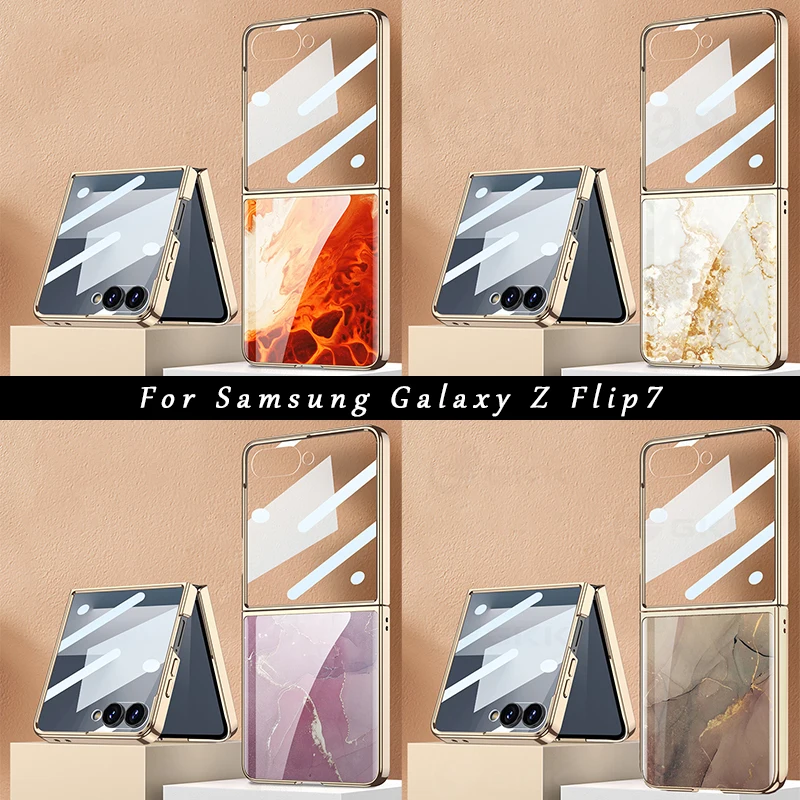 

Чехол для Samsung Galaxy Z Flip 7 6, роскошное покрытие, окрашенное стекло, защитная пленка для задней панели экрана, пластиковый жесткий чехол для Galaxy Z Flip7, чехол