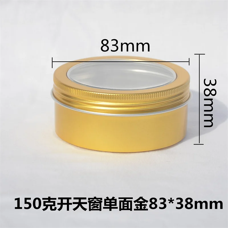 100pcs 150ml Aluminium Balm Tins Pot Gold Cosmetic Containers with Clear View Window Screw Thread Lid Lip Balm Gloss Candle Tins