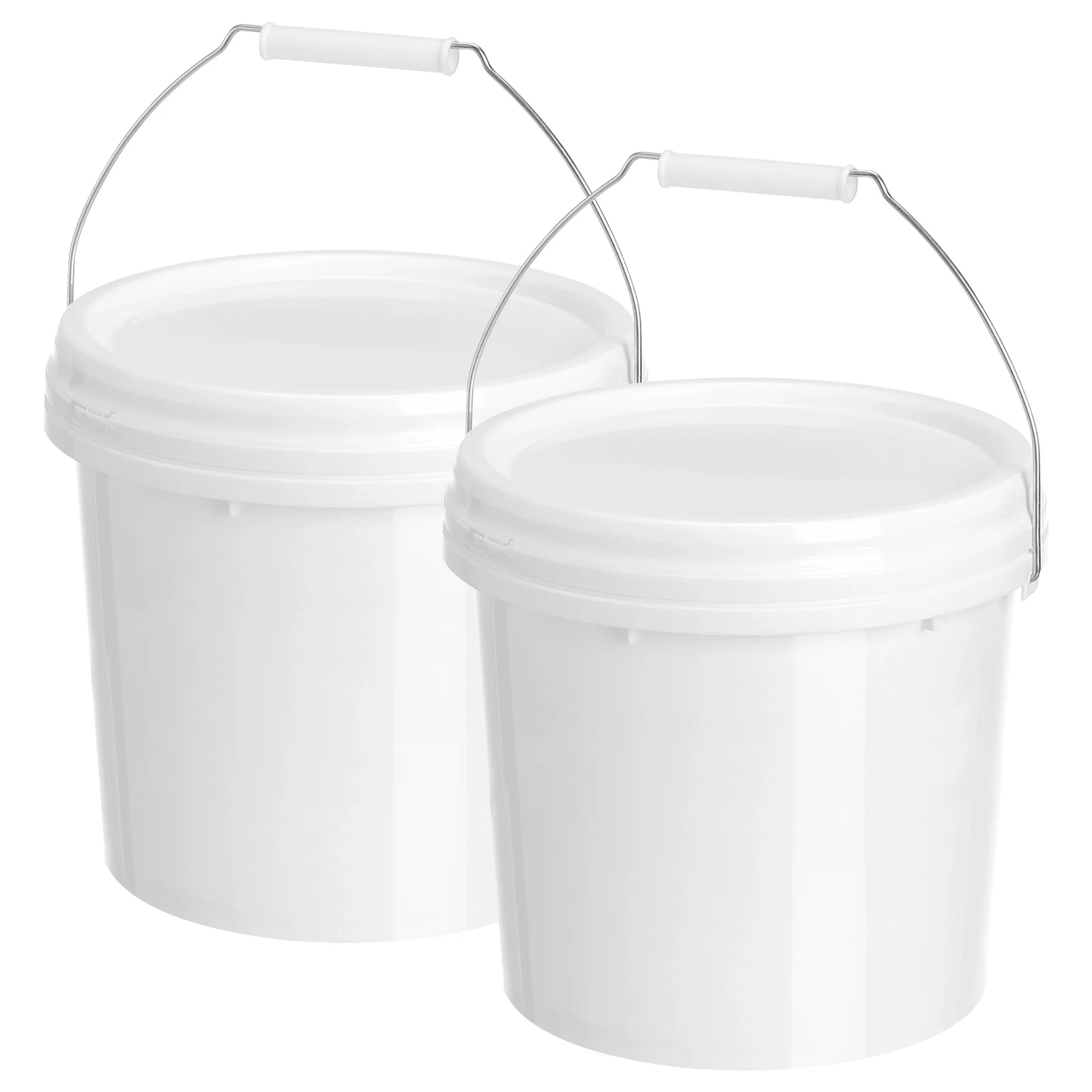 

2pcs Plastic Bucket With Lid Food Grade Airtight Pail White Gallon Water Paint Container For Pet Dog Food Sand Portable Round