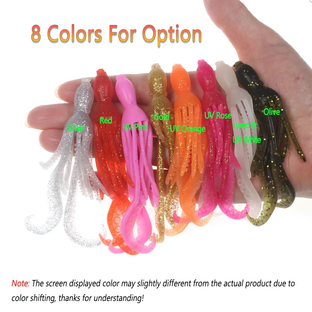 Bimoo 3pc 3.9g Glow UV Soft Octopus Squid Bait Floating TPR Material Pesca Wobbler Fishing Tackle Saltwater Snapper Fishing Lure