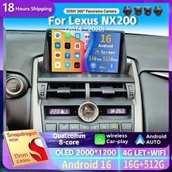 Android 16 Carplay Car Radio For Lexus NX200 Z10 NX 200 2014 - 2020 Navigation Multimedia Player Stereo 5GWiFi+4G BT video Auto