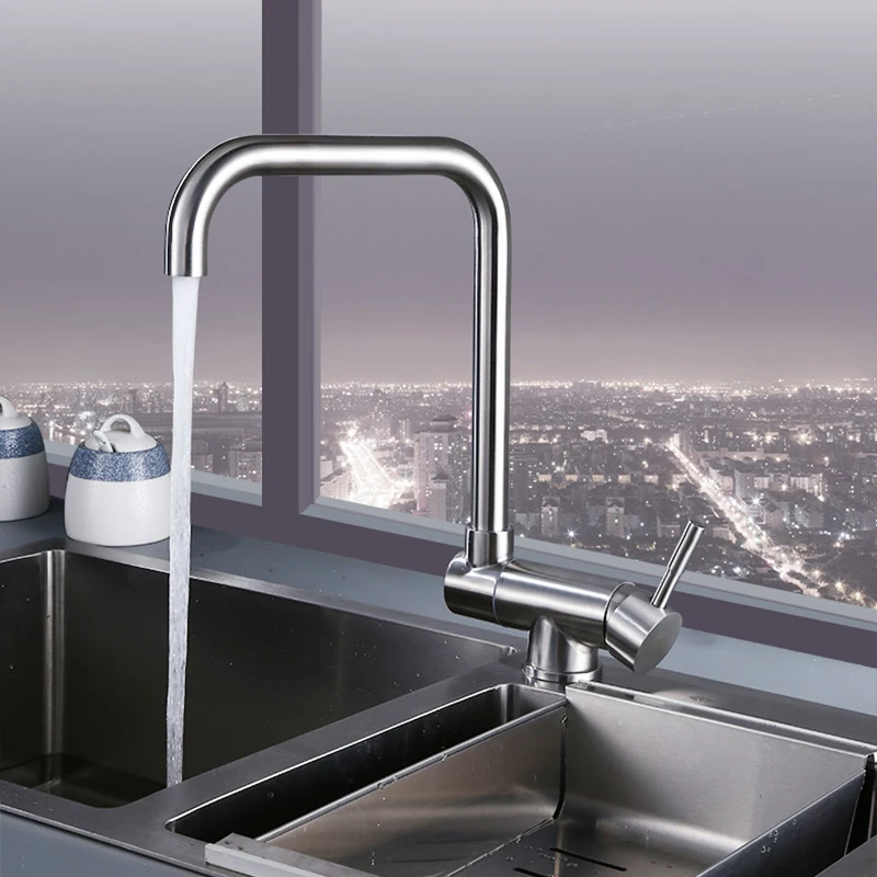 Stainless Steel Kitchen Faucet Lead-Free Folding Mixer 360 Degree Swivel Single Handle Nickel Kitchen Sink Taps