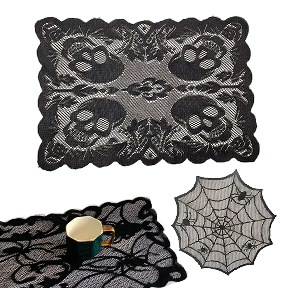 

Halloween Decorations Table Placemats Coasters Skeleton Lace Placemat Spiderweb Cobweb Decorative Halloween Kitchen Decor