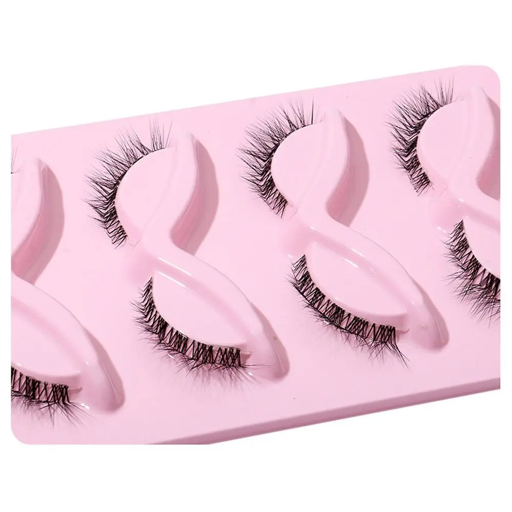 5 คู่ 3D L Curl ขนตาปลอม Full Strip เฉียง Cat Eye Fake Lashes Wispy Eye หางยาว Faux Mink Lashes
