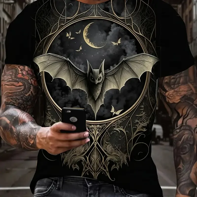 Men\'s T-shirts Halloween Bats Civets Trendy New Arrivals 3D Printing Crew Neck Tops Casual Simple Style Oversized Men\'s Clothing