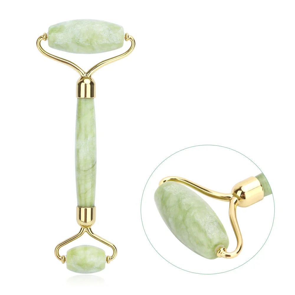 Natural Stone Jade Roller Face Lift Massager Genuine Green Jade Stone Facial Roller for Chin Neck Beauty Massage Tool Anti Aging