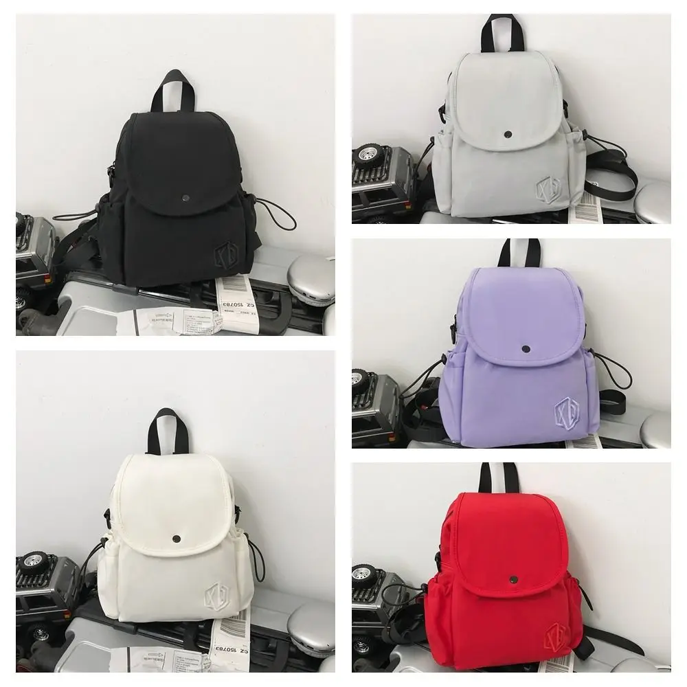 Solid Color Nylon Backpack Korean Style Multifunctional Teens Schoolbag Large Capacity Flip Sports Crossbody Bag Students