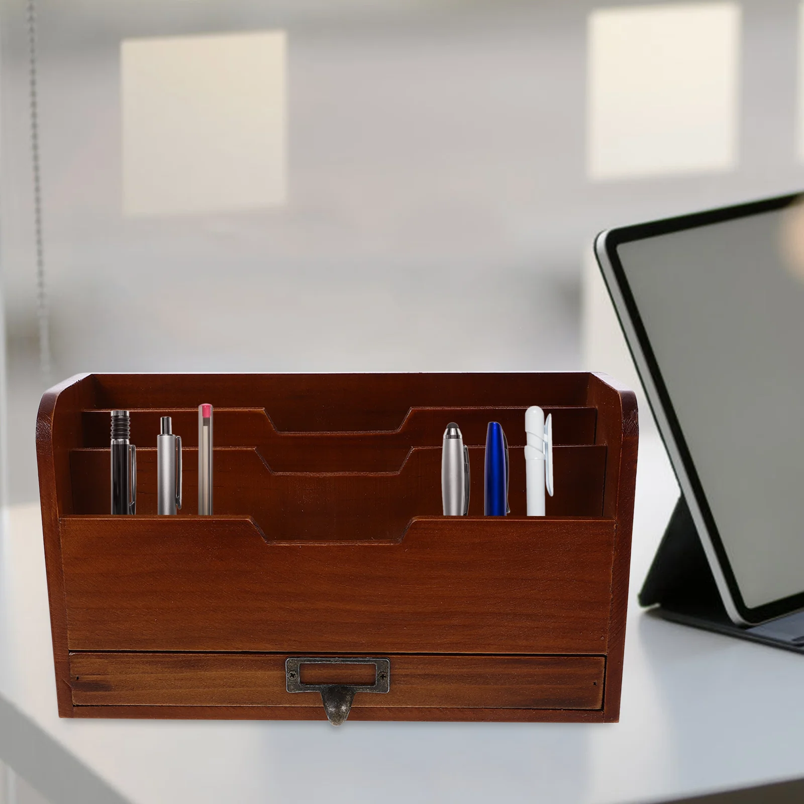 

Desk Organizer Pen Holder Storage Box Compartment Table Top Stationery Pencil Makeup Remote Control Mobile Phone Holder