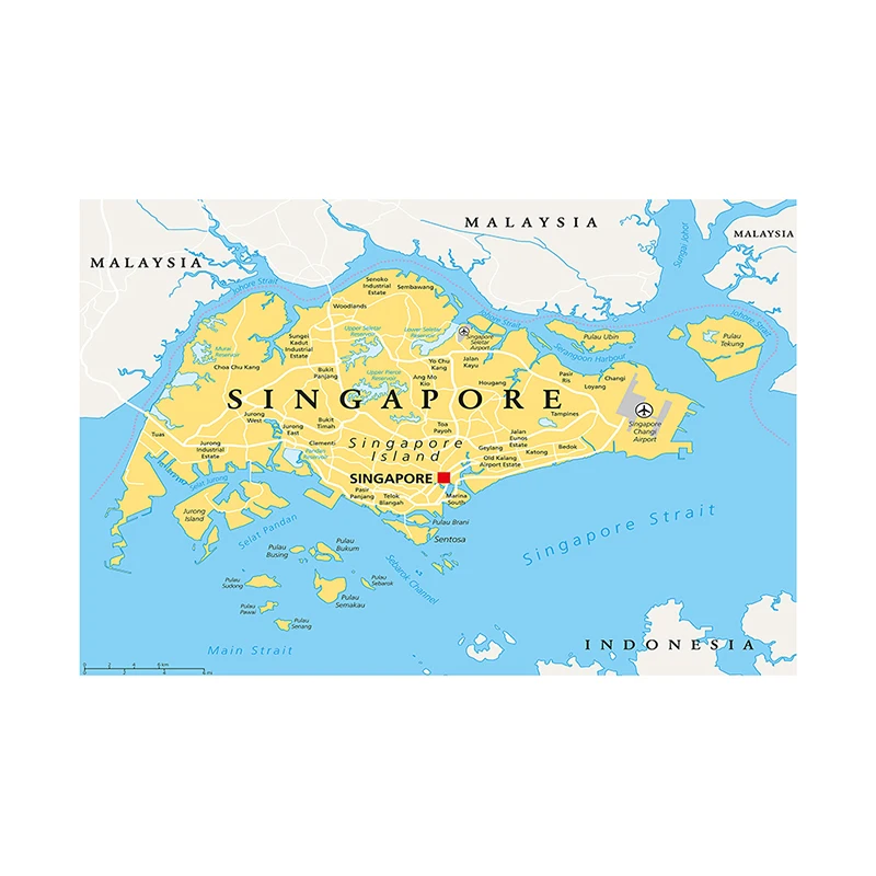 90*60cm The Singapore Map Non-woven Canvas Painting Wall Decorative Map Art Poster and Print Home Decoration School Supplies