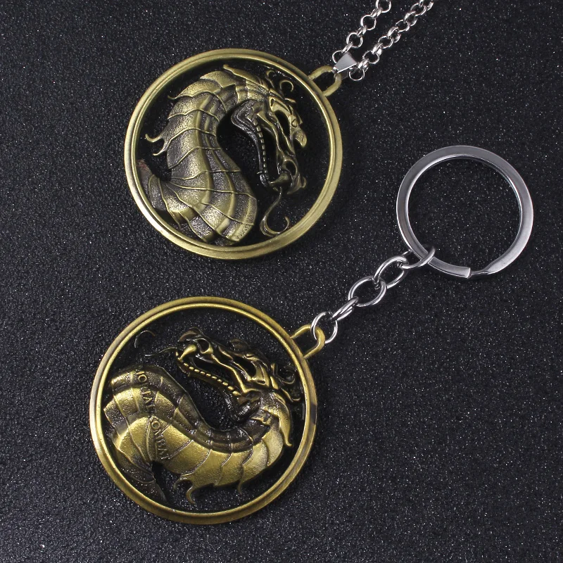 Game Mortal Kombat Keychain Pendant Metal Dragon Logo Keyring Cosplay Props Fans Gift For Men Women Backpack Jewelry Accessories