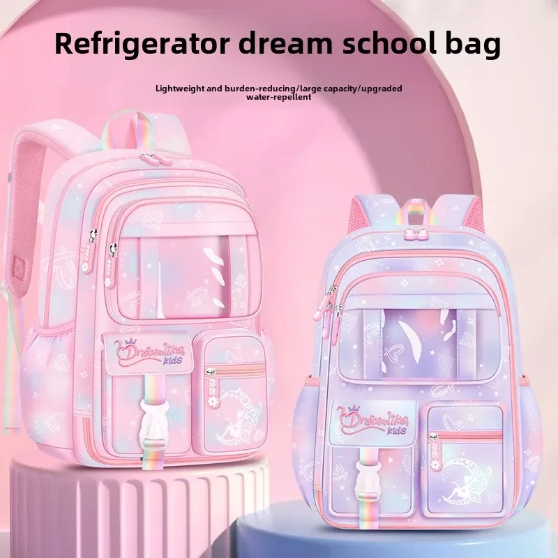 Refrigerator Door Pink Princess Schoolbag Students Female Super Lightweight Large Capacity Anti-splashing Water Large Capacity