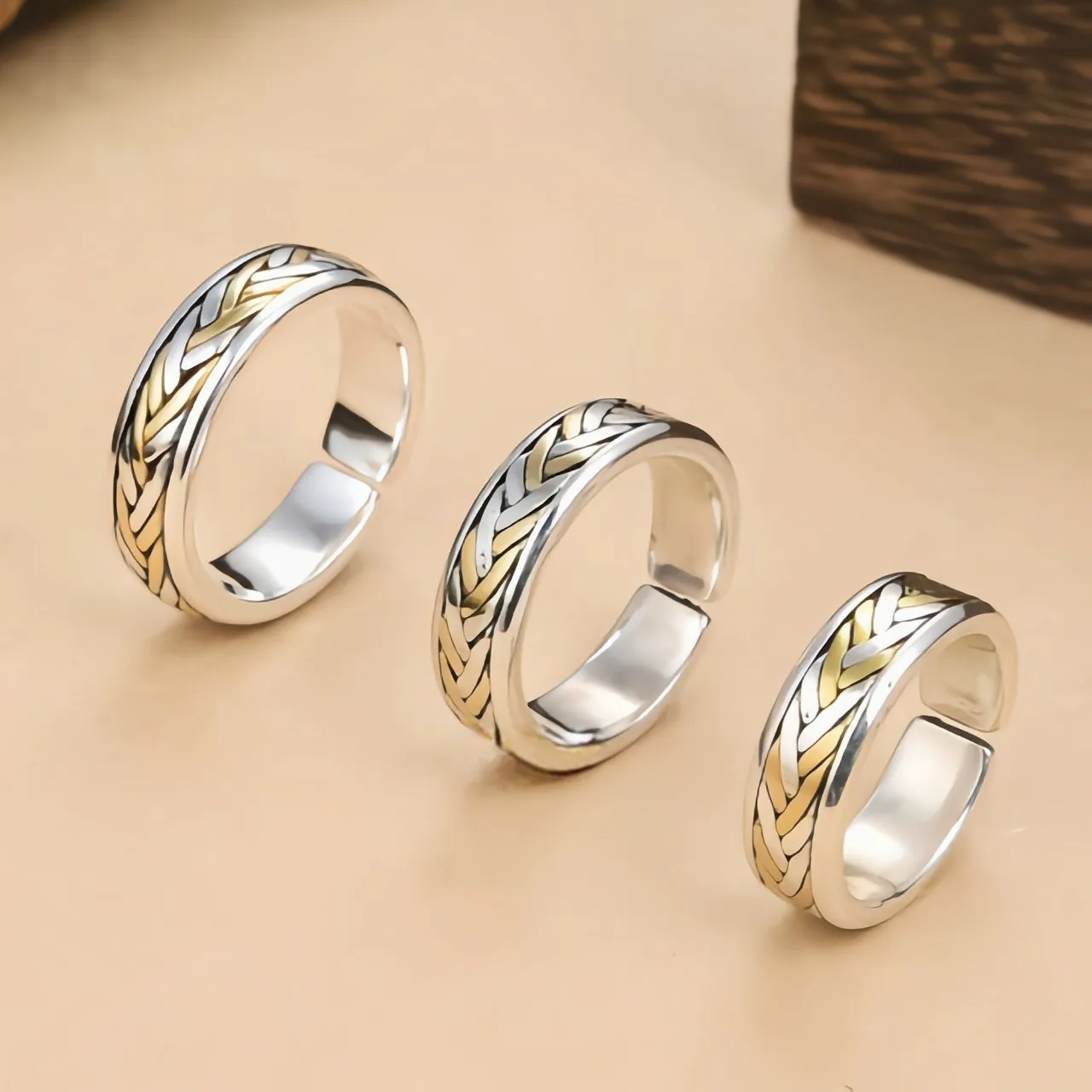 

Sterling Silver 925 ring female male handmade woven twisted retro with opening personality couple couple rings lover