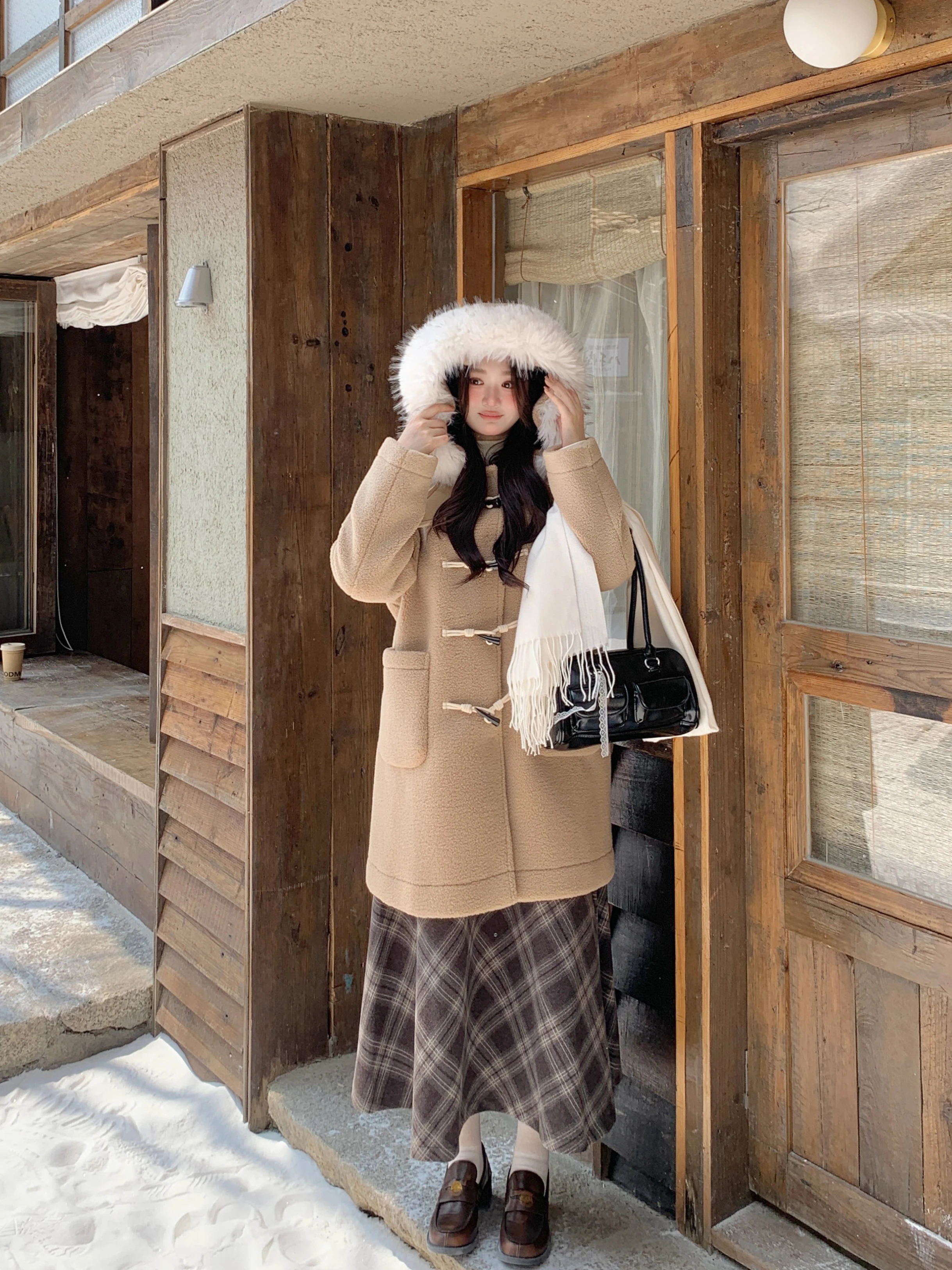 Chaqueta con capucha gruesa de talla grande para mujer, abrigo de lana de cordero de longitud media con botones, estilo para ...