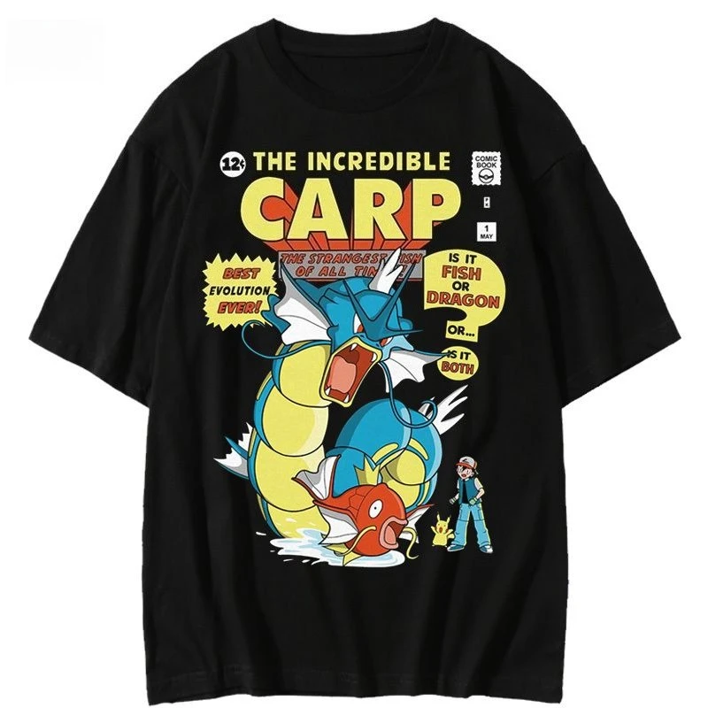 Camiseta Pokémon Magikarp Gyarados de algodón puro para hombre, moda de verano 2026, estilo oversize, informal, estilo callejero, Y2K, ropa de calle