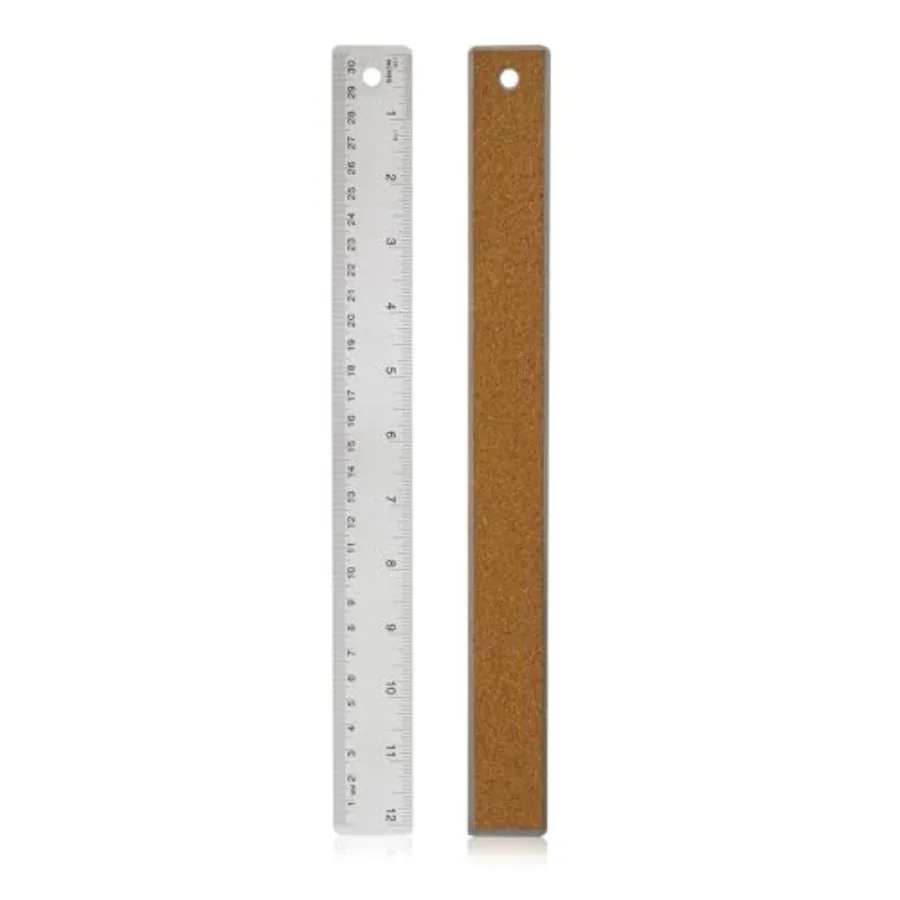 Stainless Steel Ruler with Non-Slip Cork Back for Home Improvement, Planner Accessories, College School Supplies, Drafting Tool