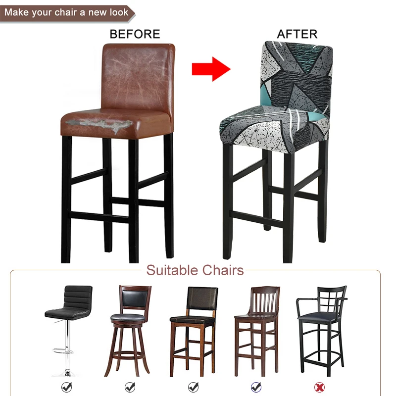Elastic Short Chair Cover Spandex printed Bar Stool Seat Covers chair Protector Slipcovers for cafe dining room kitchen washable