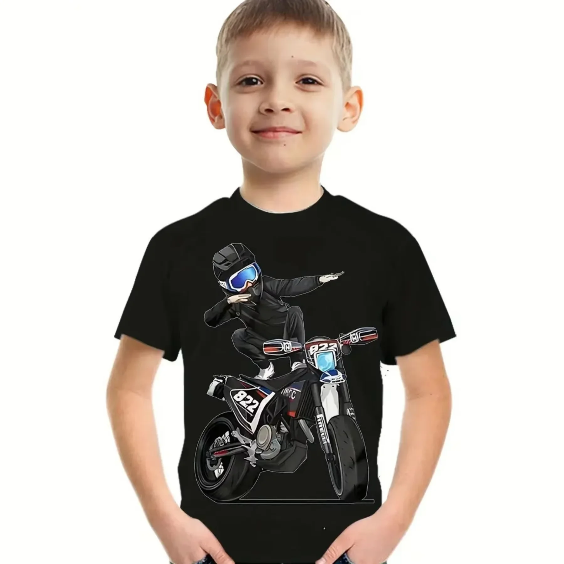 Motorcycle Rider Boys T-Shirt 3D Printed T-Shirt for Boy 2-10Y Short Sleeve Tee Top Baby Child Summer Trendy Street Children Top