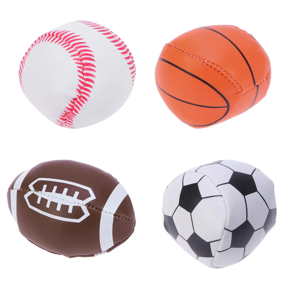 4Pcs Assorted Balls Set PVC Basketball Football Rugby Baseball for Kids Motor Skills Stress Relief Game Mini Balls
