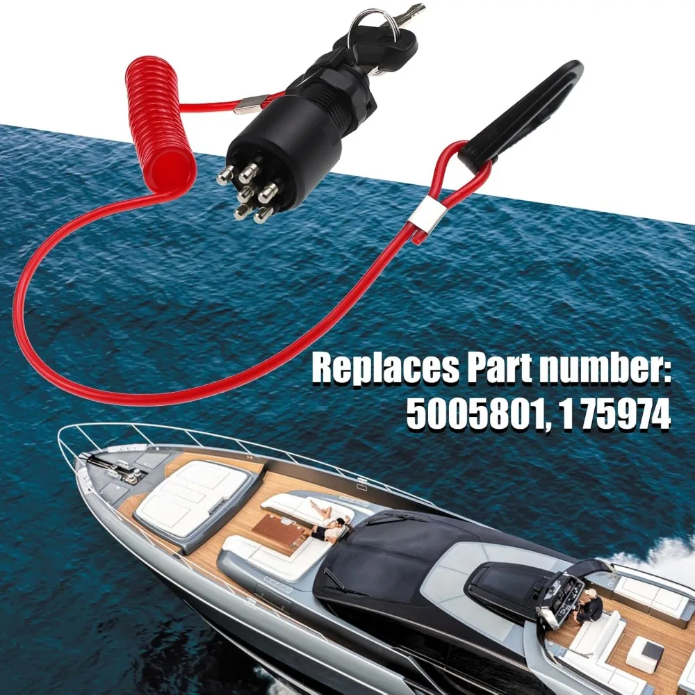

5005801 Ignition Switch Key Safety Lanyard Lock Assembly for Johnson Evinrude Boat 175974 40-200HP Outboard Motor