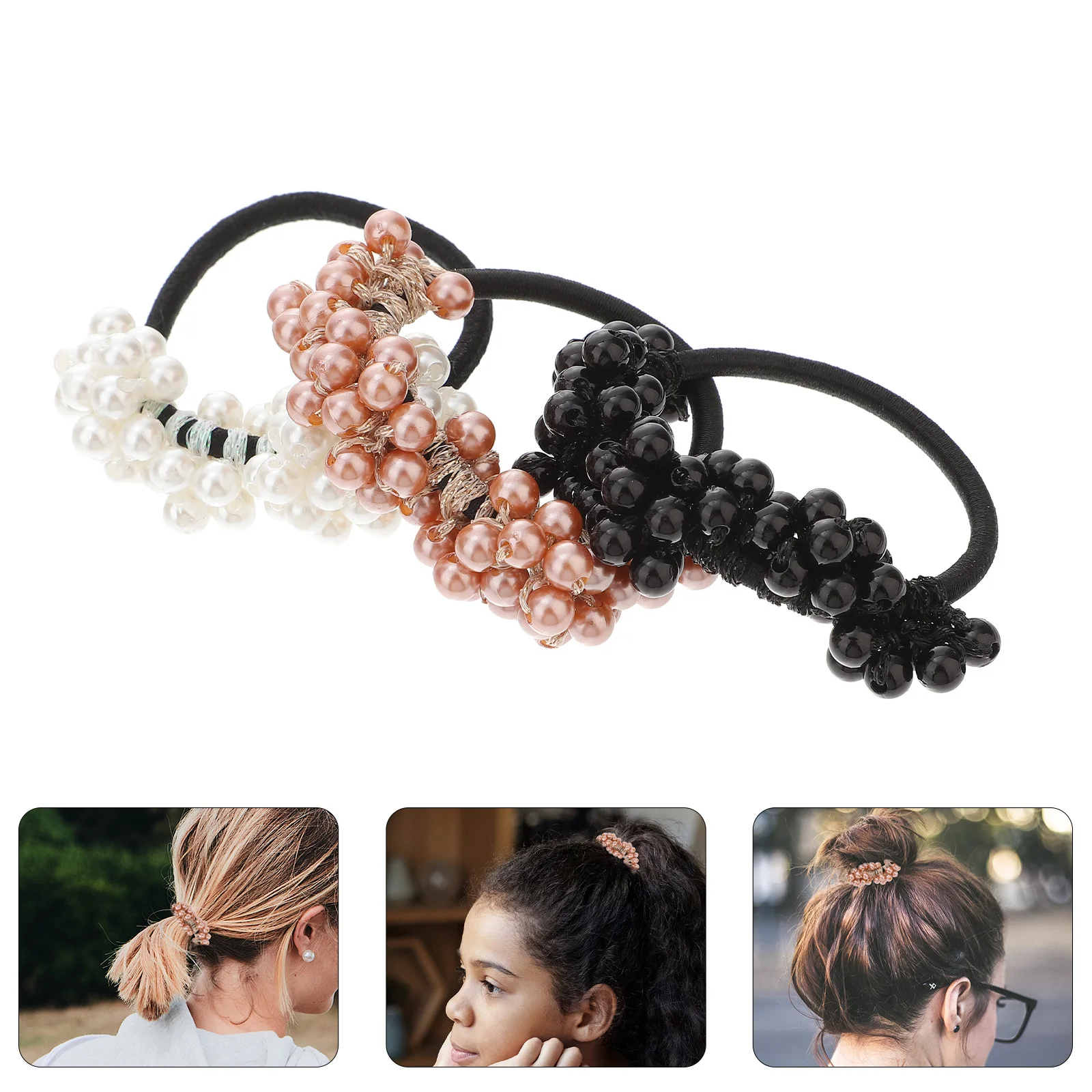 

6Pcs Pearl Hair Scrunchies Chic Beaded Hair Ropes Secure Hold Not Easy to Fall Out Ideal for Women and Gift