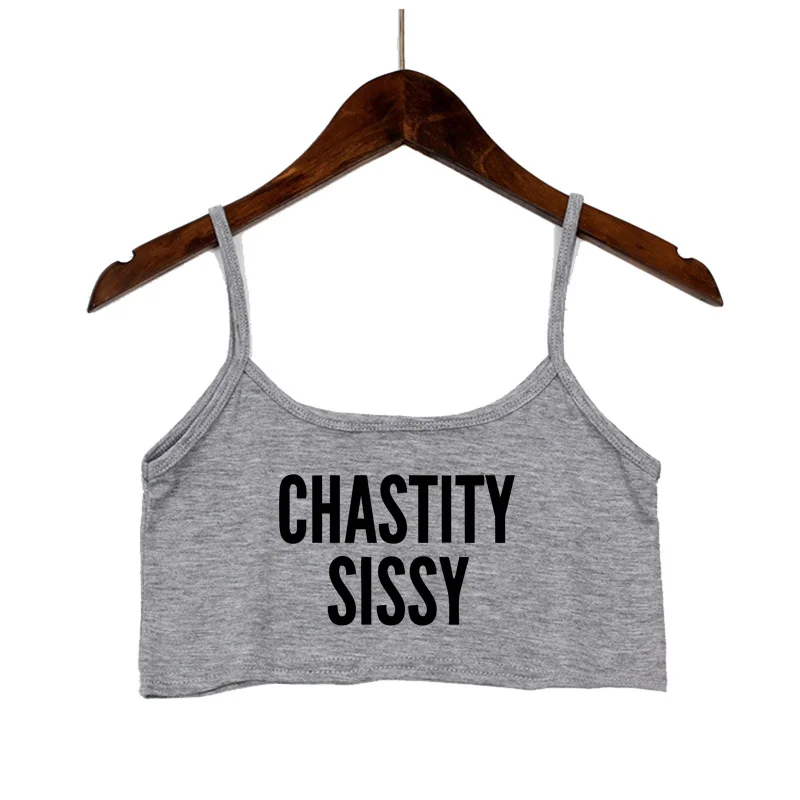 SISSY IN CHASTITY Letters Summer Women\'s Crop Top Sexy Elastic Cotton Camis Sleeveless Short Tank Top Bar Hot Tops for Women