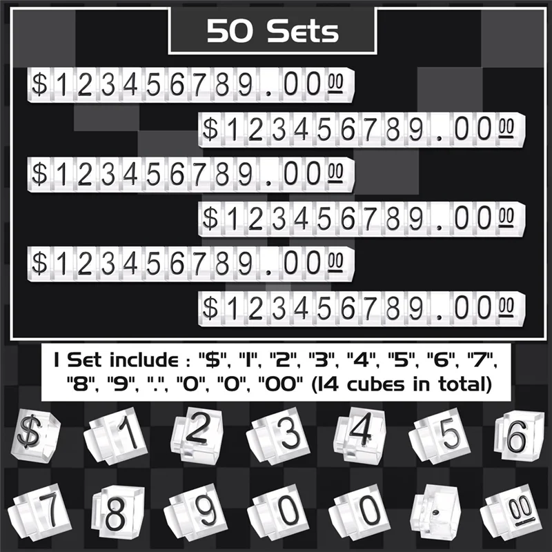 Number Letter Price Tag Cube Block 50 Sets Adjustable Display Dollar Stand Small Counter Kit