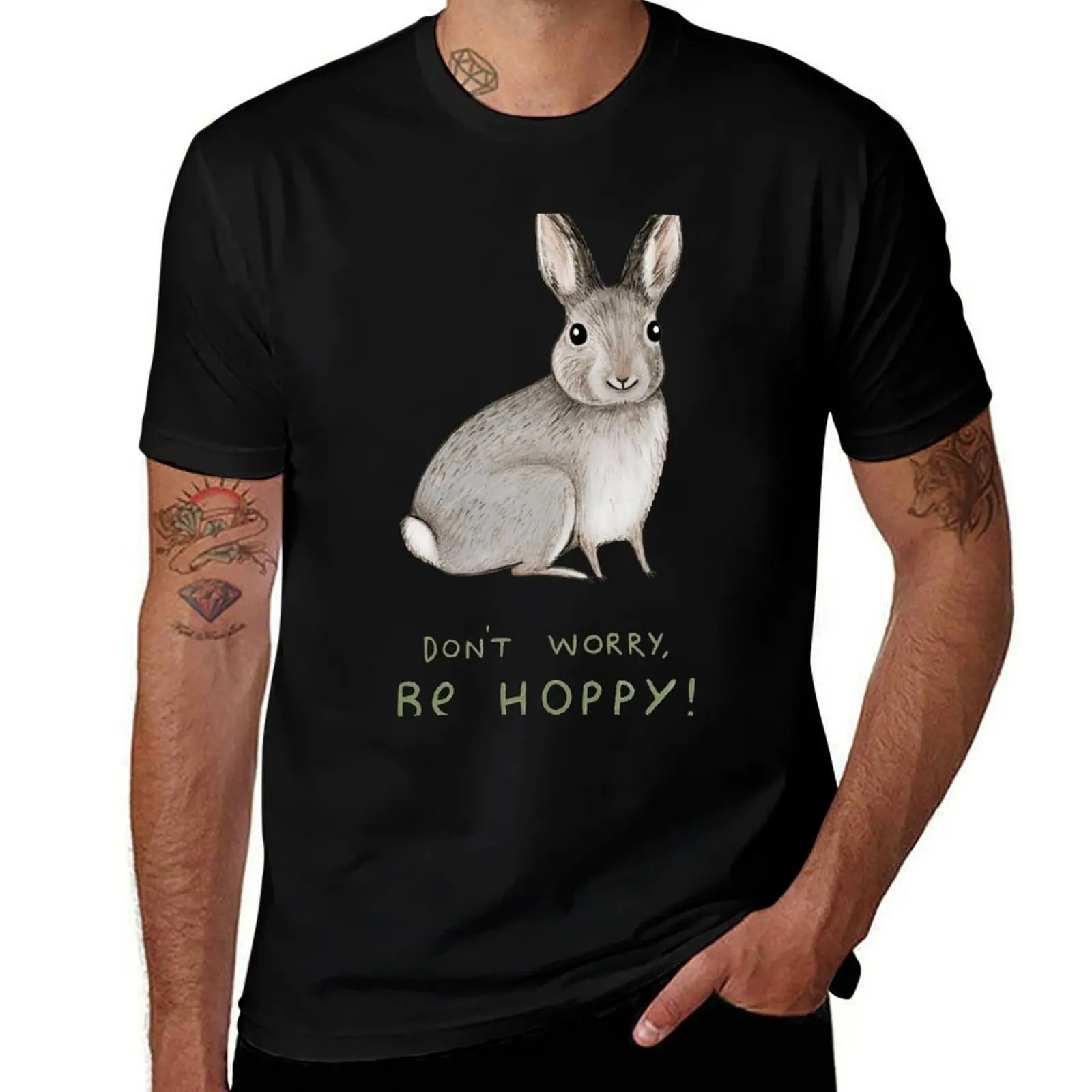 Don't Worry, Be Hoppy! T-Shirt Athletic Fit Sports Short Sleeve Top T-Shirt
