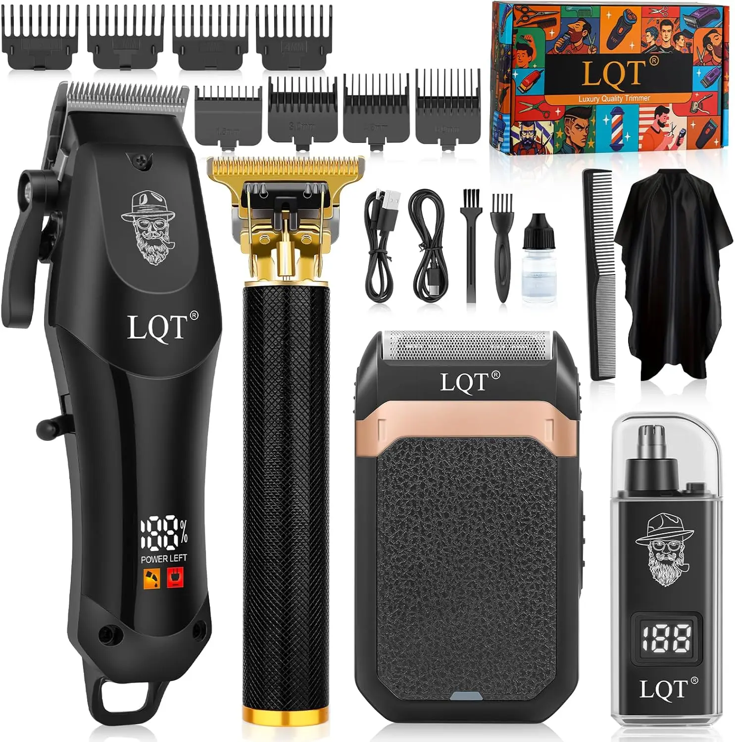 

4-in-1 Cordless Hair Clipper Kit with LED Display, Beard Trimmer, Foil Shaver & Nose Trimmer for Home Barber