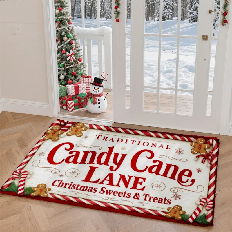 VIKAMA Candy Vine Christmas Door Mat Ginger Cake Printed Soft Floor Mat Seasonal Decorative Carpet Home Decoration