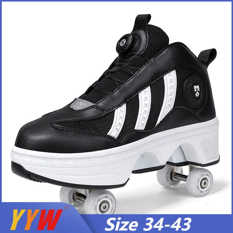 Deformation Roller Shoes Parkour Wheel Shoes 4 Wheels Rounds Of Running Shoes Roller Skates Shoes for Unisex Kids Skating Shoes