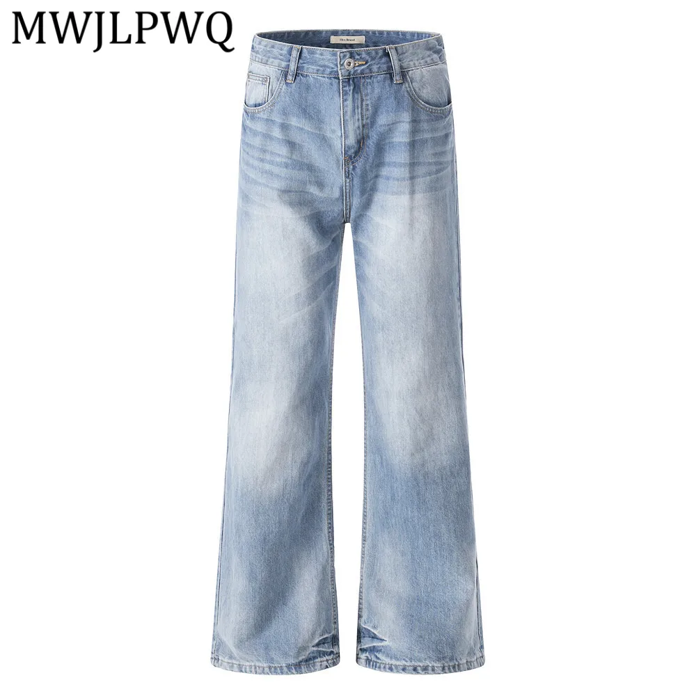 

MWJLPWQ Мужские джинсы в американском уличном стиле с градиентной окраской, повседневные свободные брюки с широкими штанинами, весенние джинсовые брюки с рваными краями 14246