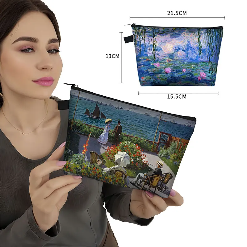 Oil Painting Water Lilies By Claude Monet Storage Bag Women Beauty Makeup Bags Ladies Lipstick Napkin Small Pouch Cosmetic Case