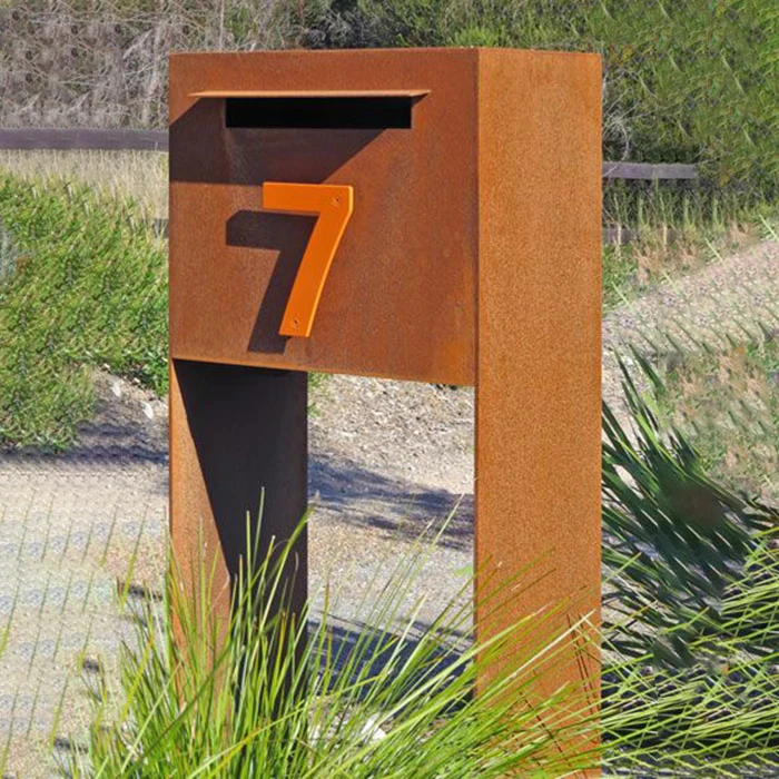 Rusty Metal Mail Box Outdoor Garden Letter Postal Boxes Corten Steel Letterbox and Numbers