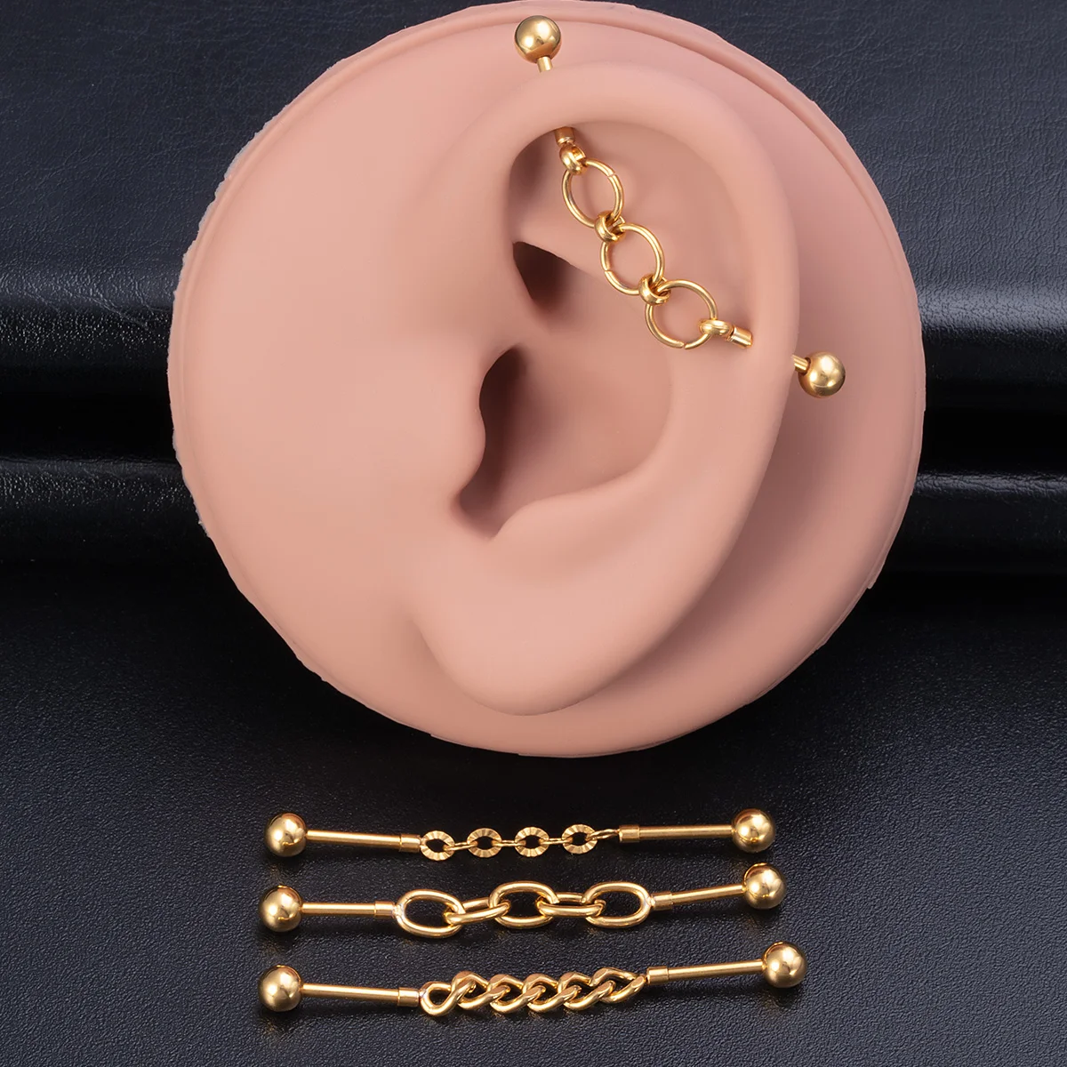 1pc Chain Industrial Piercing Stainless Steel Industrial Earrings Barbell Cartilage Stud Industrial Piercing Jewelry 16G