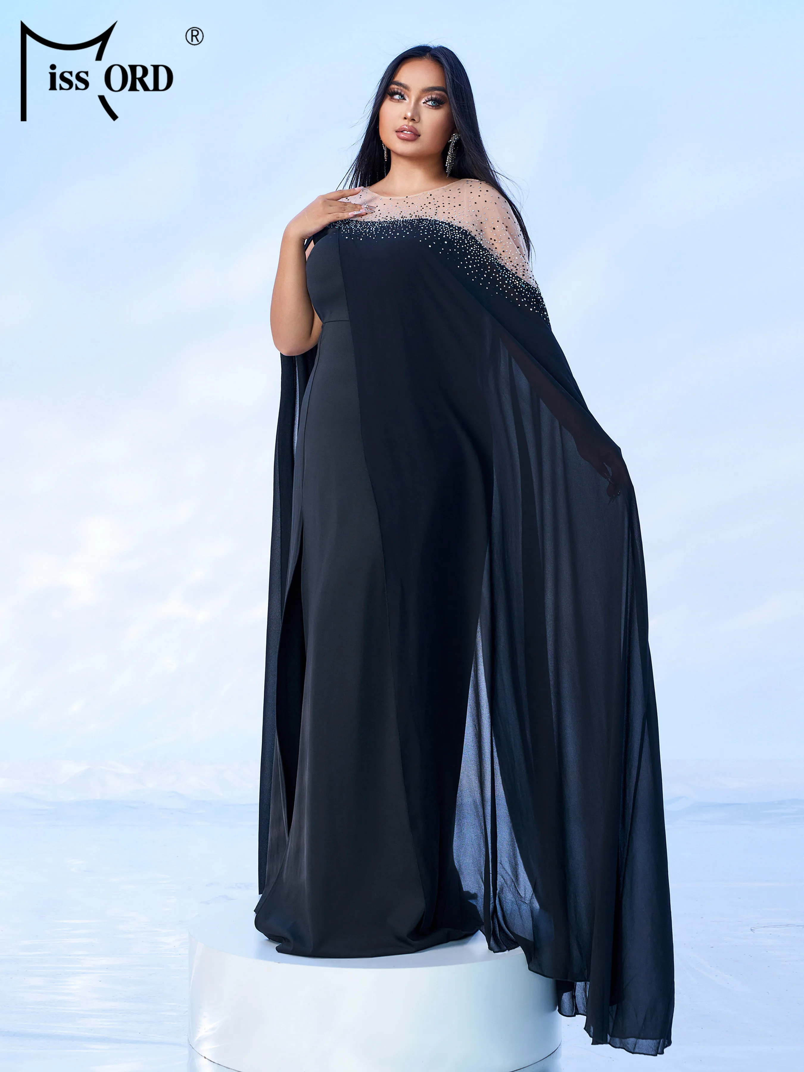 Missord Plus Size New Black Loose Pregnant Women Round Neck Split Large Evening High Quality Luxury Prom Dress