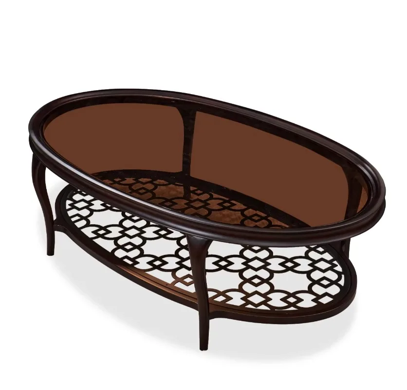 

Современный журнальный столик с золотой и стеклянной столешницей, деревянными стеллажами и каркасом, подходит для использования в гостиной, спальне или отеля.