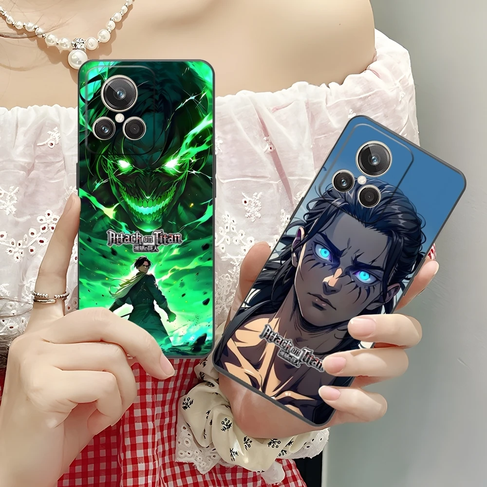 AOT Eren Yeager Mobile Cell Phone Case for Realme GT 2 9i 8i 7i Pro X50 X2 C35 C21 C20 C11 C3 Black Soft Phone Cover Shell