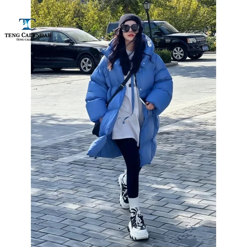 Fashionable Down Jacket, Korean Mid To Long Lightweight Hooded 90 Thick White Duck Down Bread Jacket, Women's Winter New Style