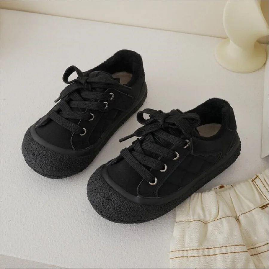 

Children's Sports Shoes Autumn Winter New Boys Girls' Retro Leather Panel Shoes Comfortable Steady Casual Dark Coffee Black