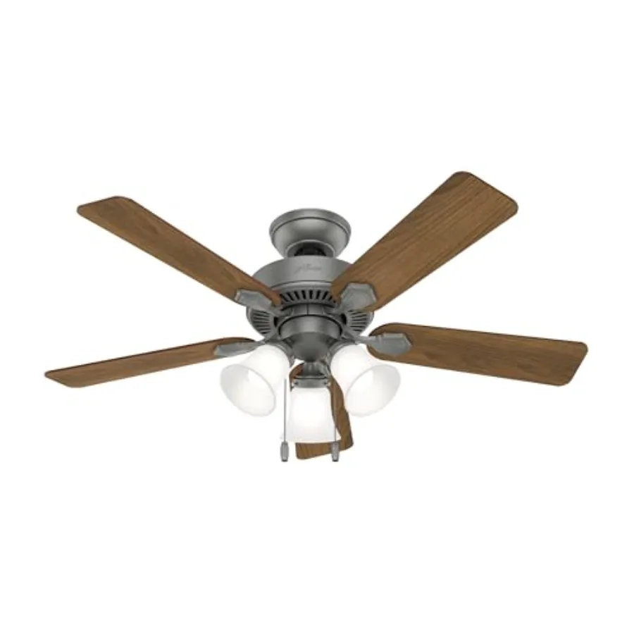 

44 inch Indoor Ceiling Fan with LED Lights for Bedroom Living Room or Kitchen - Matte Silver Metal 5-Blade Standard Mount Pull