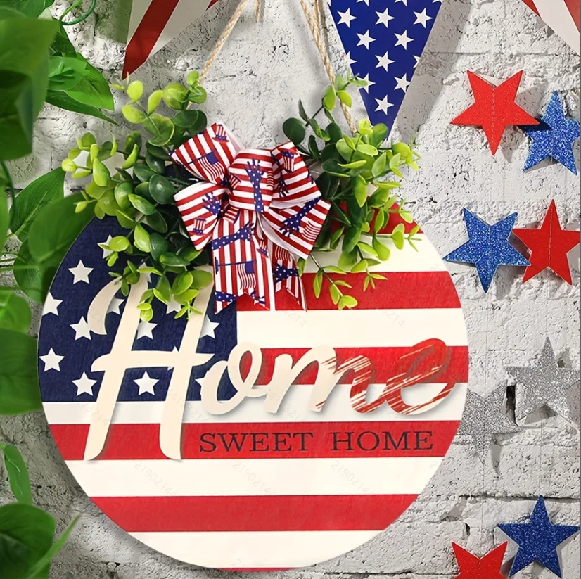 Independence Day listing Wooden home decoration Round wooden door hangings atmosphere layout outdoor decoration for easy install