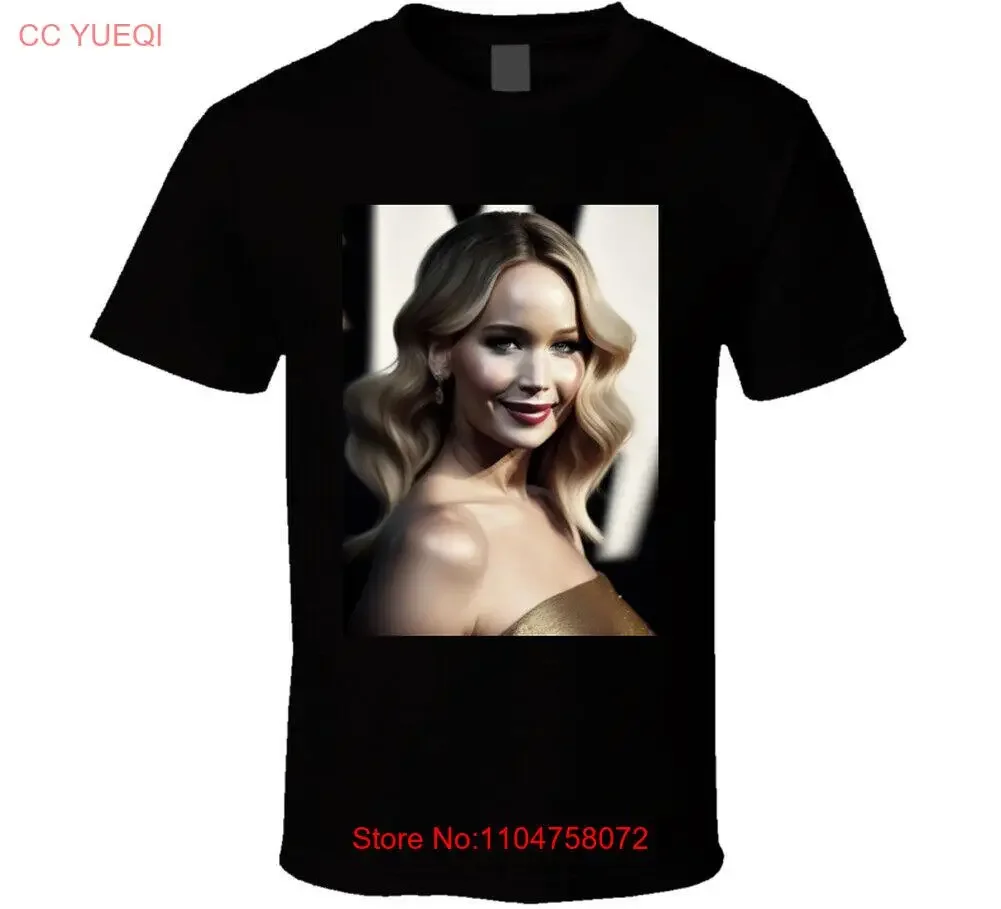 تي شيرت جينيفر لورانس 1 اللوحة الرقمية تي شيرت عتيق مغسول ممتد للارتداء اليومي ملابس مصممة قليلاً أوم