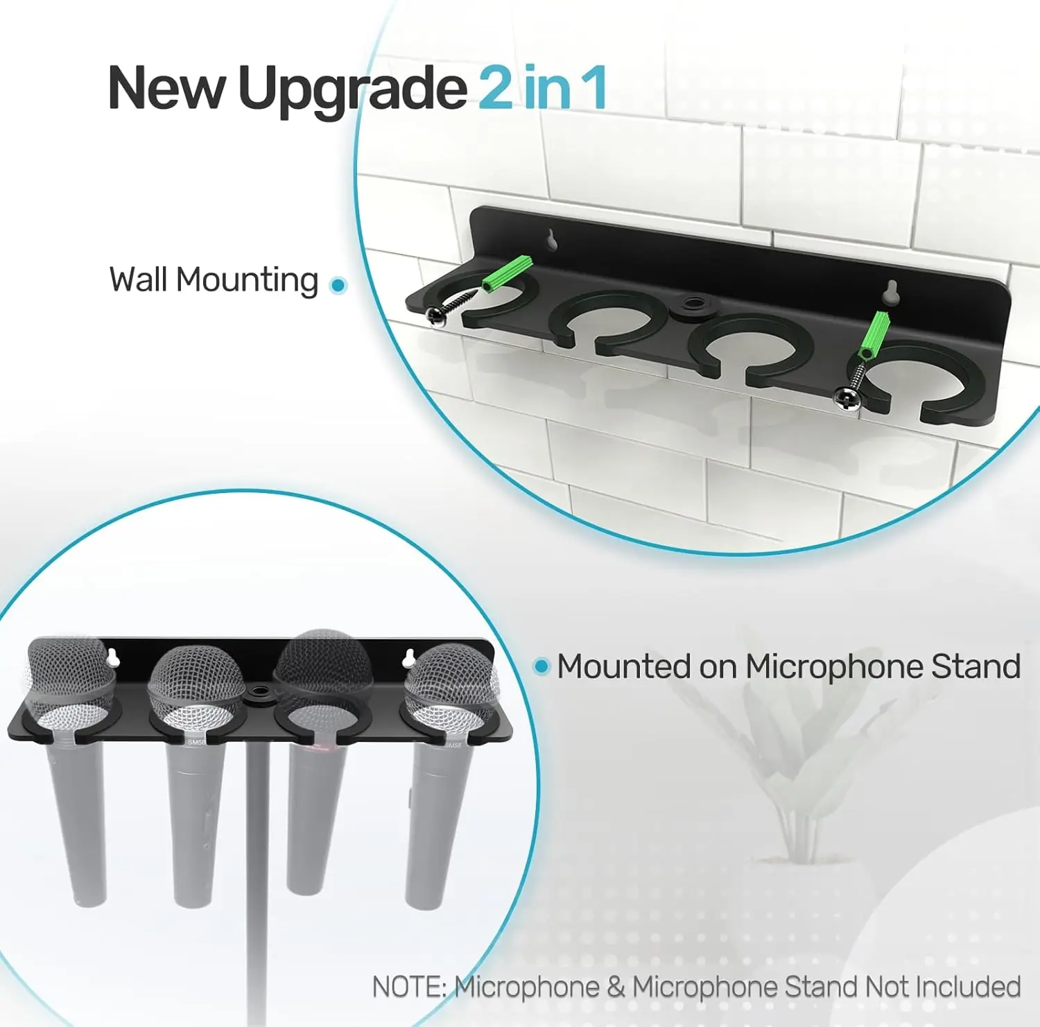 Etour Multi Microphone Holder (Aluminum) for Handheld Dynamic, Wired and Wireless Mics, Multiple Mic Organizer for Mic Stand
